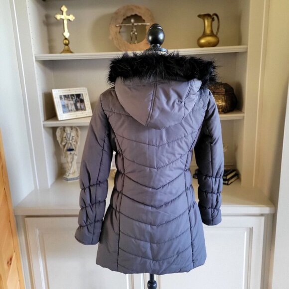 Maralyn & Me Juniors' Faux-Fur-Trim Hooded Puffer Charcoal Coat - M - Picture 2 of 9